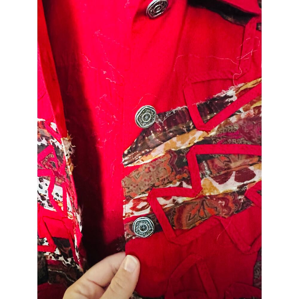 Vintage Units Red Brown Patchwork Silver Button C… - image 5